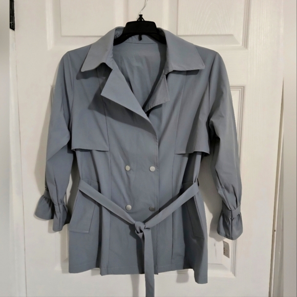 Lightweight Trench Coat Jacket Women's Size Medium Stylish 3/4 Sleeve Gray - Picture 1 of 15